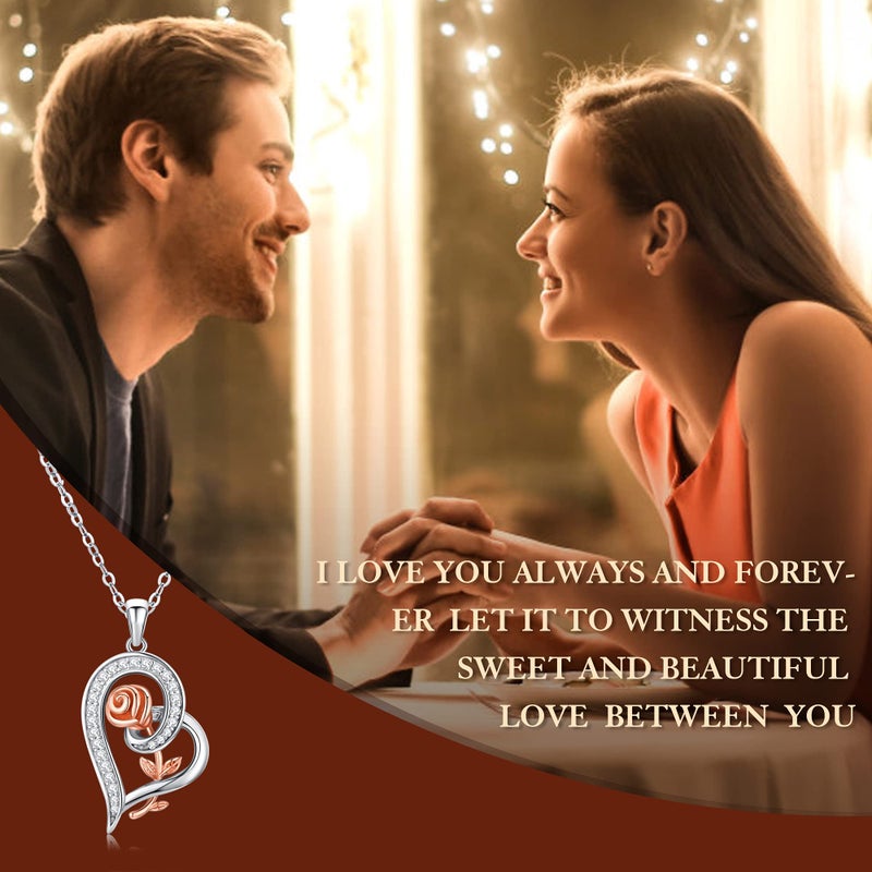 Desimtion Gifts for Wife from Husband, Silver Heart Rose Necklaces for Women, Birthday Mothers Day Christmas Jewelry Presents for Girlfriend Her - Image 5